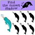 Educational game: Find the correct shadow. Little cute narwhale