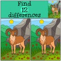 Educational game: Find differences. Beautiful urial with great horns