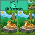 Educational game: Find differences. Cute jaguaron the stone.