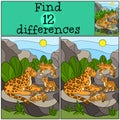 Educational game: Find differences. Mother jaguar with her cubs.