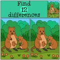 Educational game: Find differences. Mother quokka with her babies Royalty Free Stock Photo