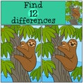 Educational game: Find differences. Mother sloth with her baby