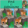 Educational game: Find differences. Two beautiful urials on the mountains