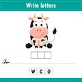 Educational game for kids. Crossword. Animal. Cow. Guess the word. Learning game for kids. Activity page