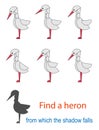 Educational game for kids. Find a cartoon heron from which the shadow falls