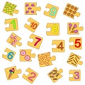 Educational game for kids. Find the right picture for the number. Collection puzzle with numbers and sweets.