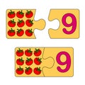 Educational game for kids. Find the right picture for the number. Puzzle with number nine and tomatoes. Puzzle Game