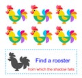 Educational game for kids. Find a rooster from which the shadow falls