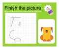 Educational game for kids. Finish the picture - cartoon comic animal. Coloring page