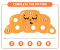 Educational game for kids, math activity worksheet. Fill in the missing numbers in cute croissant