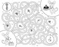 Educational game labyrinth. Help the mouse find a way to visit. Coloring book for children. Rat in the maze. Black white Royalty Free Stock Photo