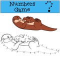 Educational game: Numbers game with contour. Mother otter with baby