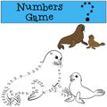 Educational game: Numbers game with contour. Mother seal with ba