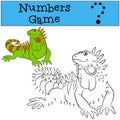 Educational game: Numbers game. Cute green iguana.