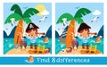 Educational game, puzzle for children. Find 8 differences. Cute pirate on desert island. Ocean, palm tree, nature Royalty Free Stock Photo