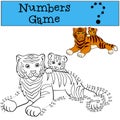 Educational games for kids: Numbers game with contour. Mother tiger with her baby.