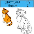 Educational games for kids: Numbers game. Little cute baby tiger smiles.