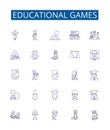 Educational games line icons signs set. Design collection of Educational, Games, Learning, Teaching, Puzzles, Quizzes