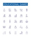 Educational games line icons signs set. Design collection of Educational, Games, Learning, Teaching, Puzzles, Quizzes