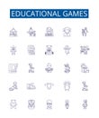 Educational games line icons signs set. Design collection of Educational, Games, Learning, Teaching, Puzzles, Quizzes