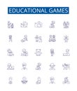 Educational games line icons signs set. Design collection of Educational, Games, Learning, Teaching, Puzzles, Quizzes