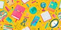 Educational Harmony: Seamless Repeat Pattern of School Pencils, Books, and Globes Royalty Free Stock Photo