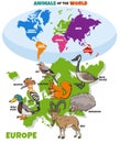 Educational illustration with cartoon European animals