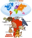 Educational illustration of cartoon South American animals