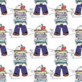 Educational illustration. People at work. Study, session, library, student life. Seamless pattern.