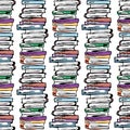 Educational illustration. Study, session, library, student life. Seamless pattern.