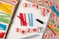 Educational kids math toy wooden board stick game counting set in kids math class kindergarten. Royalty Free Stock Photo