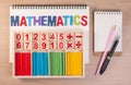 Educational kids math toy wooden board stick game counting set in kids math class kindergarten. Royalty Free Stock Photo