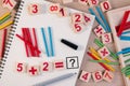 Educational kids math toy wooden board stick game counting set in kids math class kindergarten. Royalty Free Stock Photo