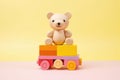 Educational kids toys collection, bear, wooden train. Generative AI