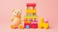 Educational kids toys collection, bear, wooden train. Generative AI