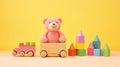 Educational kids toys collection, bear, wooden train. Generative AI