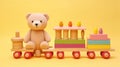 Educational kids toys collection, bear, wooden train. Generative AI