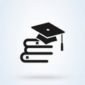 Educational logo, book and toga hat. Book with vector graduation cap - education icon, academic university illustration Royalty Free Stock Photo