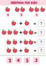 Educational math children game. Addition with apples for kids