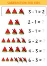 Educational math children game. Subtraction for kids