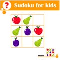 Educational math game for kids. Fruit sudoku