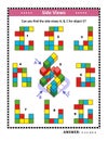 Educational math puzzle with building blocks: Can you find the side views A, B, C for object 5?