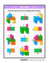 Educational math puzzle: Find the top view for every building blocks object. Answer included.