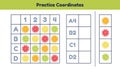 Educational math worksheet for kids kindergarten, preschool and school age. Practice coordinates.