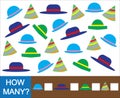 Educational mathematical game for children. Count how many hat. Royalty Free Stock Photo