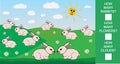 Educational mathematical game for children. Count how many rabbits, flowers, clouds. Vector illustration. Royalty Free Stock Photo