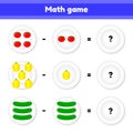 Educational a mathematical game. Logic task for children. subtraction. Vegetables. Tomato, pepper, cucumber