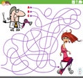 Educational maze game with cartoon hairdresser and woman