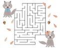 Educational maze for kids, cute wolves and acorns. Autumn illustration vector