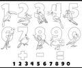 Educational numbers set with cartoon birds coloring page Royalty Free Stock Photo